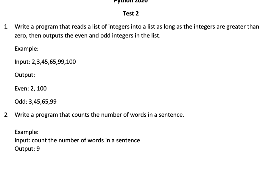 Solved Test 2 1. Write a program that reads a list of | Chegg.com