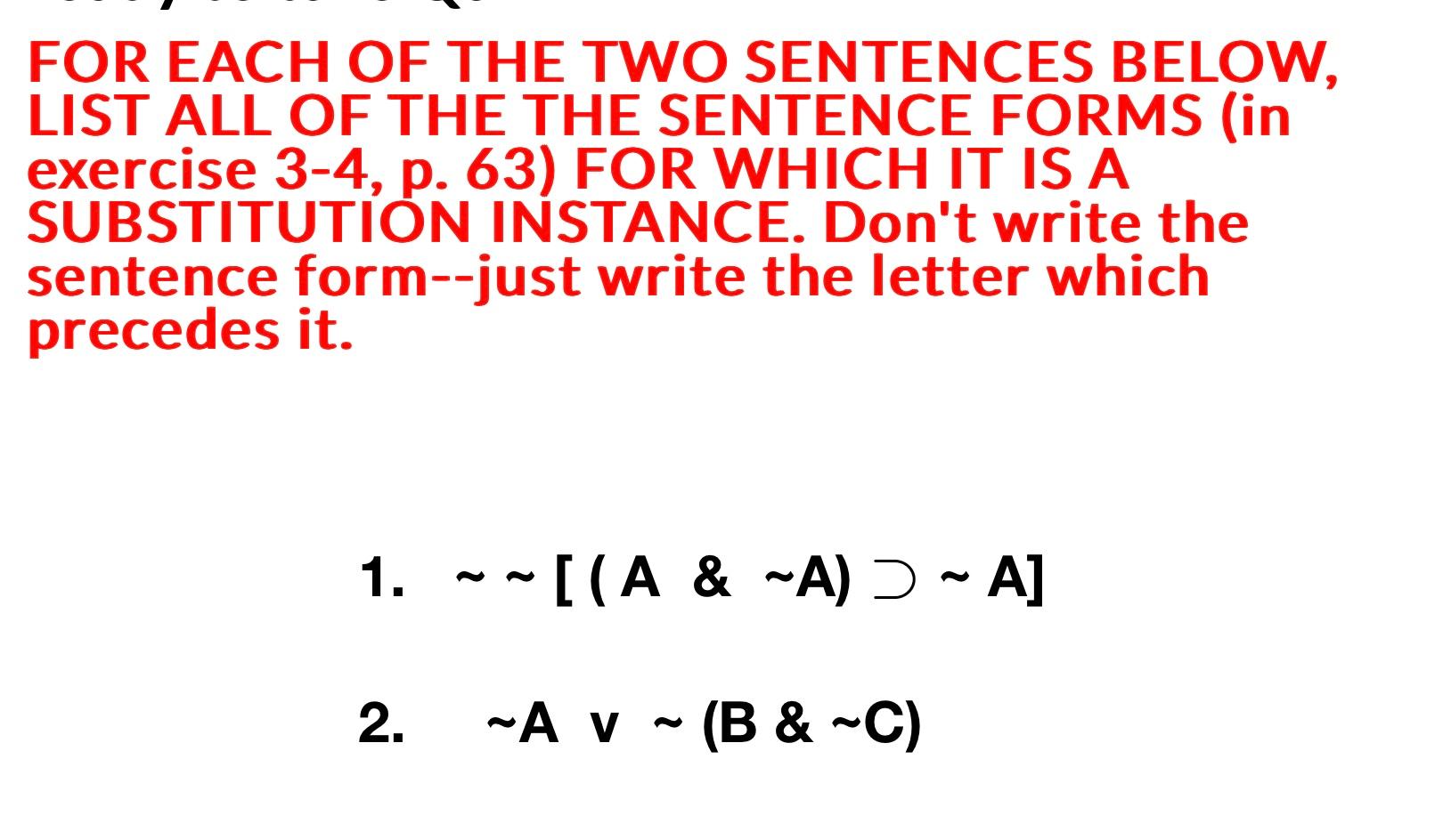 Solved FOR EACH OF THE TWO SENTENCES BELOW, LIST ALL OF THE | Chegg.com