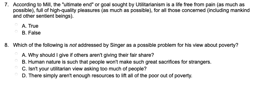 Solved 7. According to Mill, the "ultimate end" or goal | Chegg.com