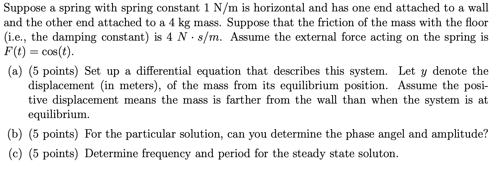 Solved Suppose a spring with spring constant 1 N/m is | Chegg.com