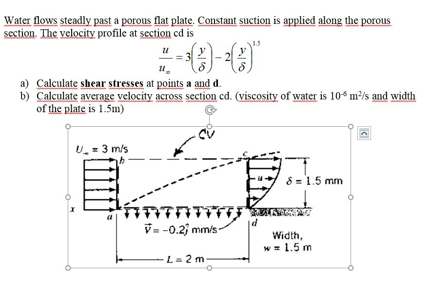 Solved 1.5 u = Water flows steadly past a porous flat plate. | Chegg.com