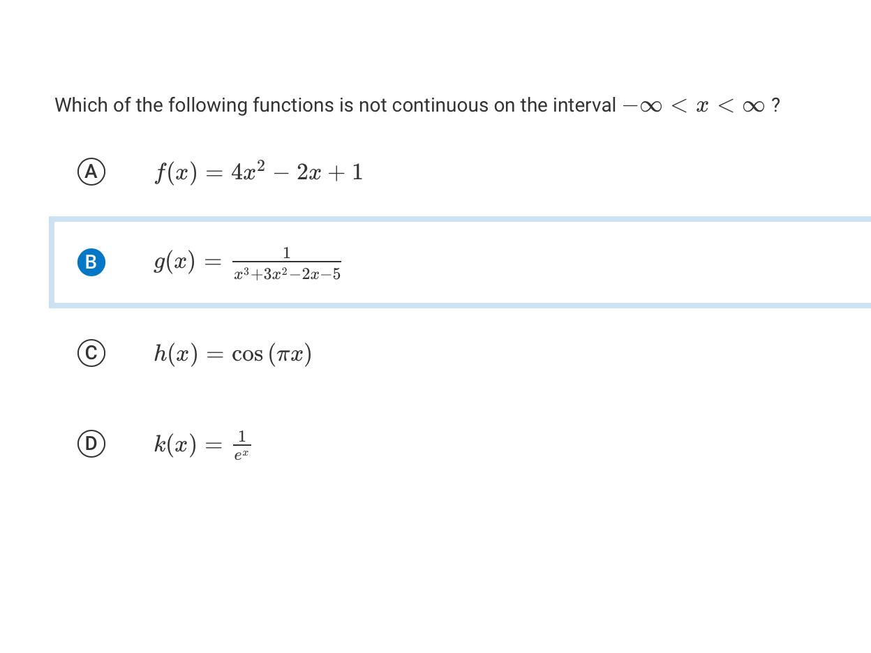 Solved Which of the following functions is not continuous on