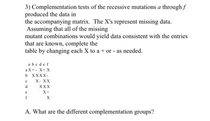 Solved 3) Complementation tests of the recessive mutations a | Chegg.com