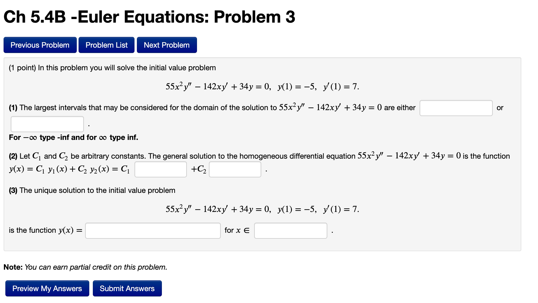 Solved (1 point) In this problem you will solve the initial | Chegg.com