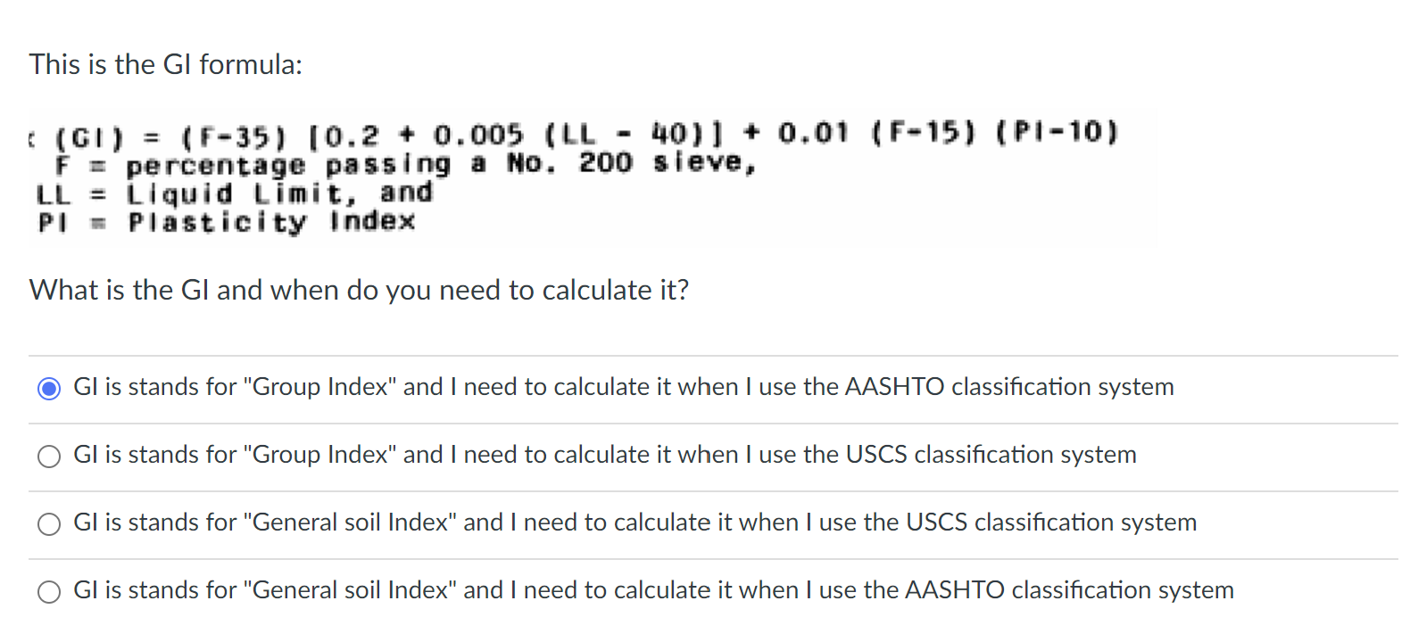 Solved This is the GI formula: | Chegg.com