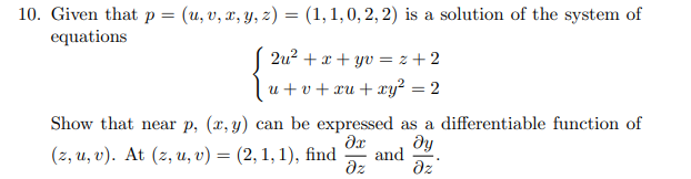 Solved Given that p=(u,v,x,y,z)=(1,1,0,2,2) is a solution of | Chegg.com