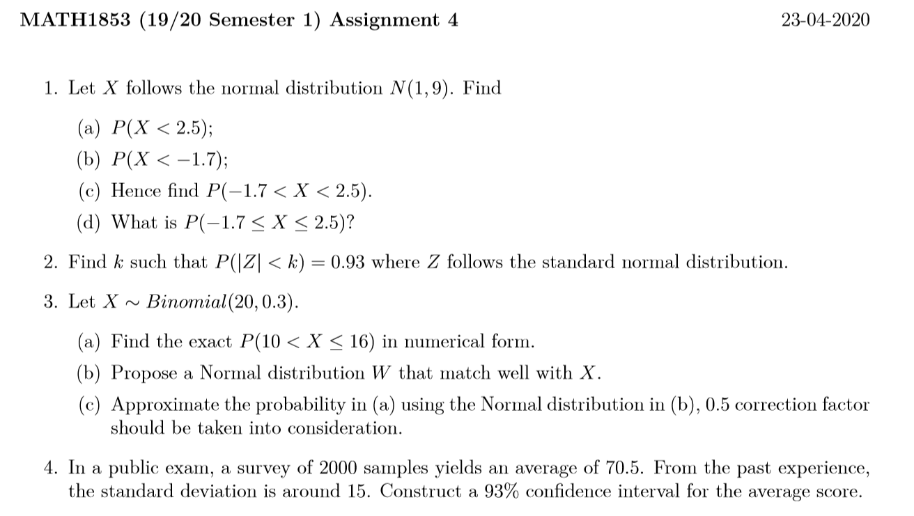 Solved Math1853 19 Semester 1 Assignment 4 23 04 2 Chegg Com