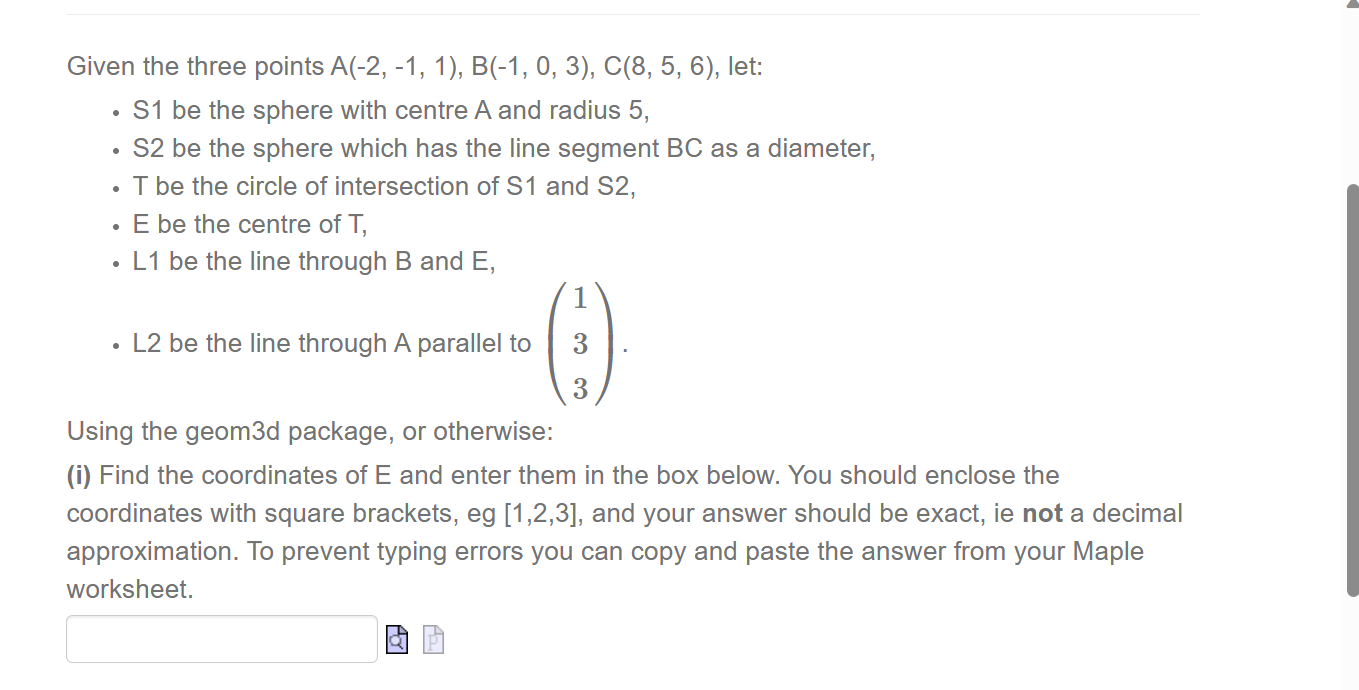 Solved Given The Three Points A(−2,−1,1),B(−1,0,3),C(8,5,6), | Chegg.com