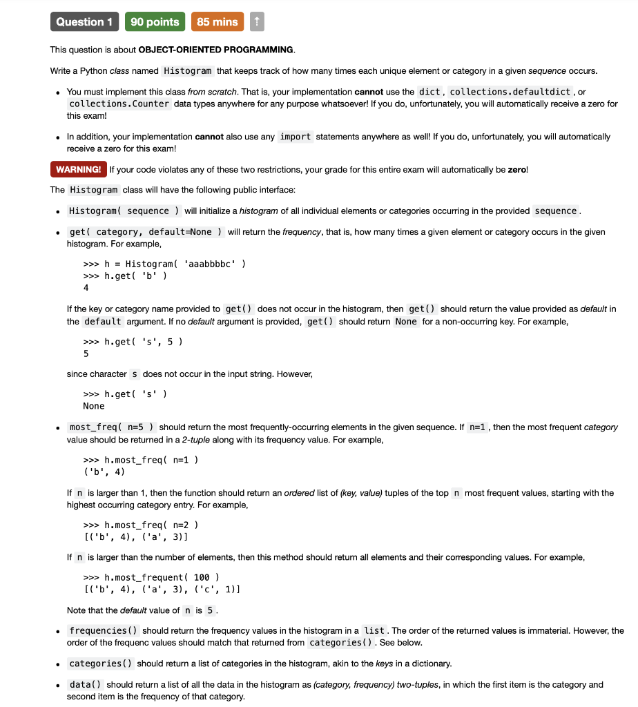 Solved Question 1 90 points 85 mins This question is about | Chegg.com