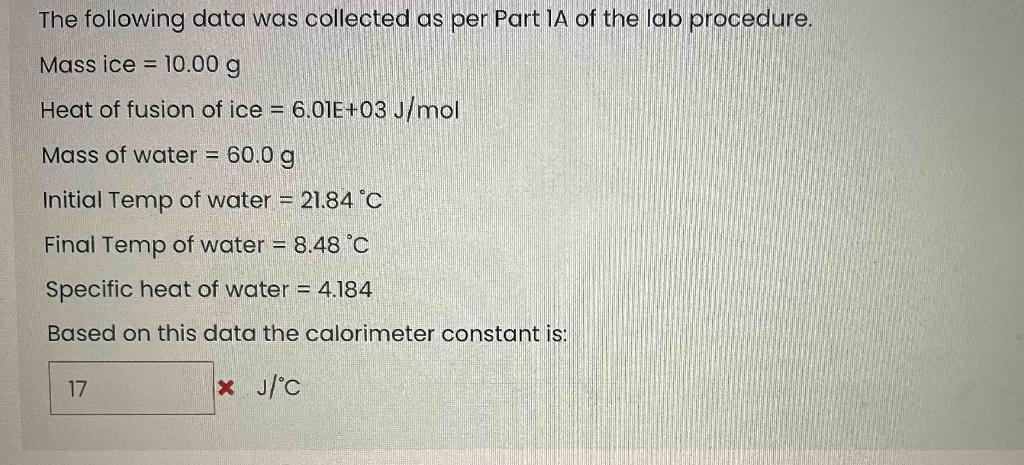 Solved The following data was collected as per Part IA of | Chegg.com