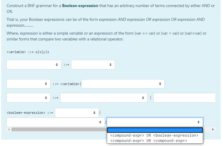 Solved Construct a BNF grammar for a Boolean expression that | Chegg.com
