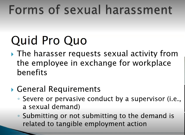 Solved Forms Of Sexual Harassment Quid Pro Quo The 5180