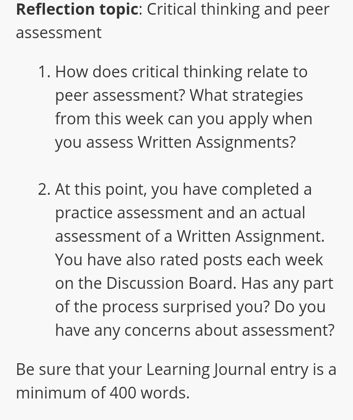 critical thinking relate to peer assessment