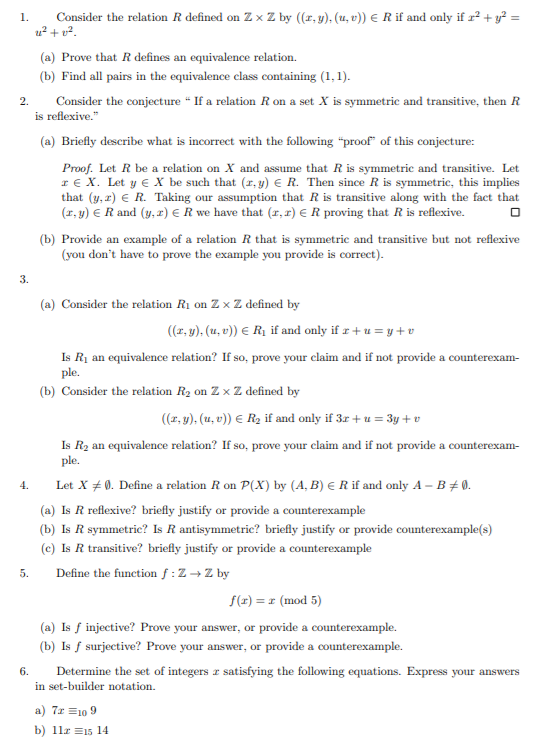 Solved 1 2 Consider The Relation R Defined On Zx Z By 6412