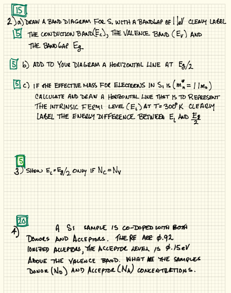 Solved 115 2)a) DRAW A BAND DIAGRAM FOL S, With A BANDLAP Of | Chegg.com