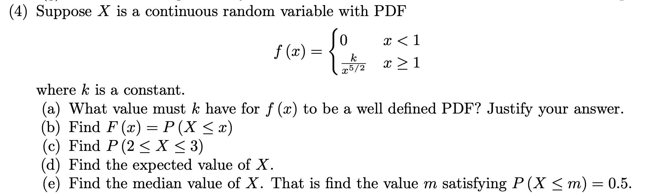 Solved (4) Suppose X is a continuous random variable with | Chegg.com