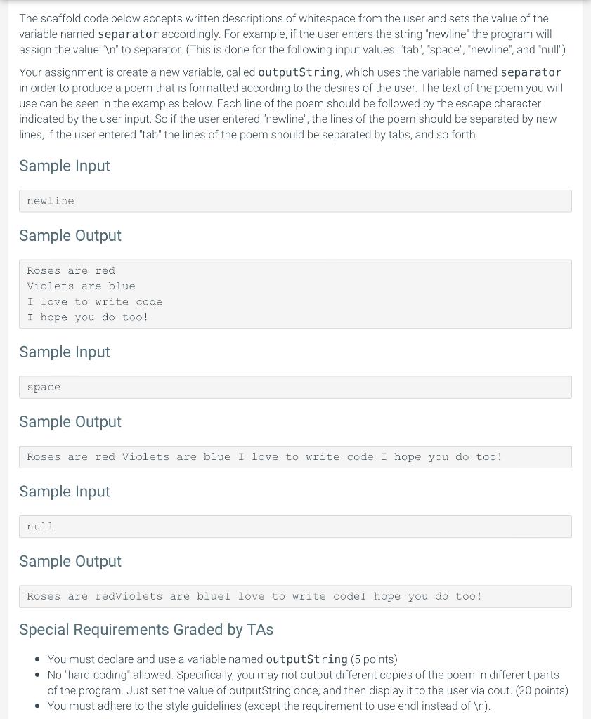 Solved The scaffold code below accepts written descriptions | Chegg.com
