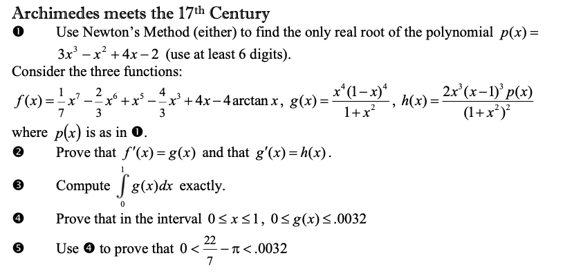 Solved Archimedes Meets The 17th Century O Use Newton S Chegg Com