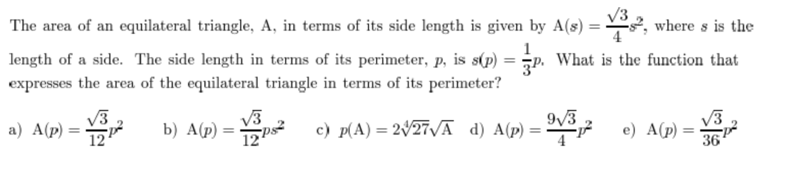 area of equilateral triangle of side length 1 cm is