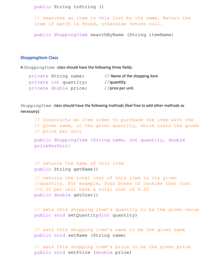 Solved Write a class named ShoppingList that represents a | Chegg.com