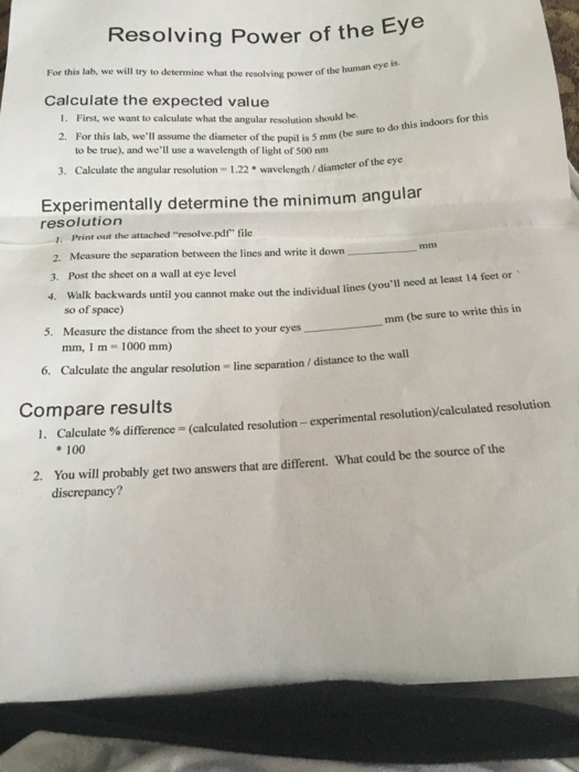 This is a lab assignment for the Resolving Power of | Chegg.com