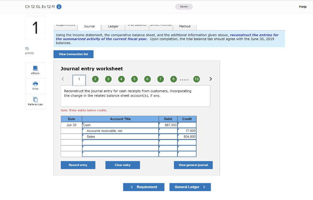 Solved Ch 12 GL EX 12-11 Saved 1 GL1201 - Based on Exercise | Chegg.com
