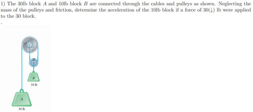 Solved 1) The 30lb Block A And 10lb Block B Are Connected | Chegg.com