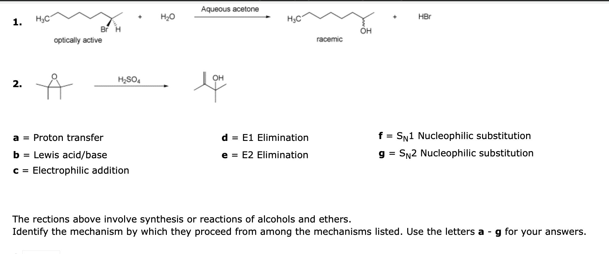 Solved 1. optically active racemic 2. a= Proton transfer d = | Chegg.com