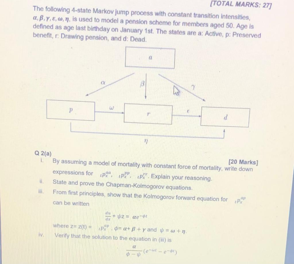 Total Marks 27 The Following 4 State Markov Jump Chegg Com