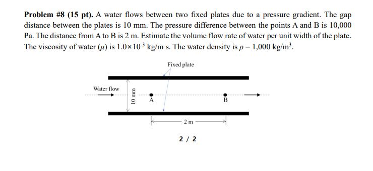 Solved Problem #8 (15 pt). A water flows between two fixed | Chegg.com