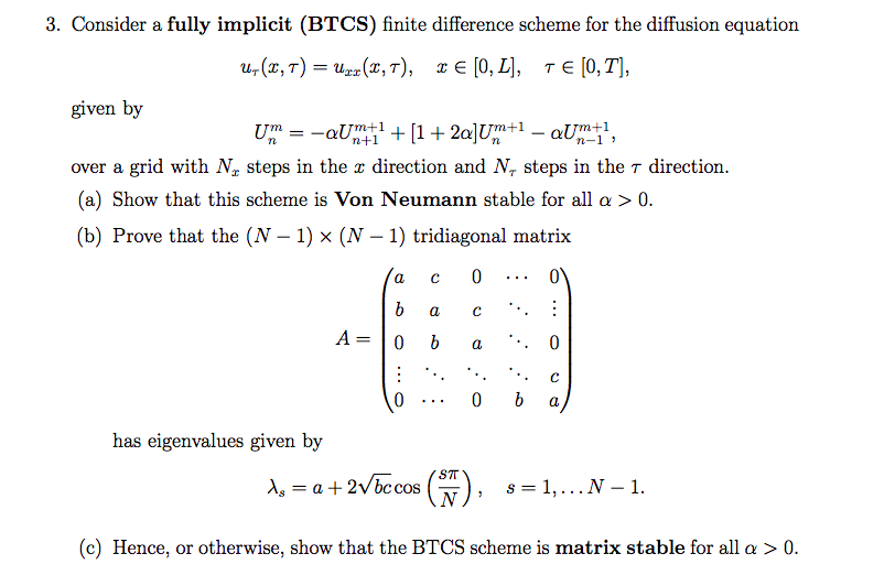 3. Consider a fully implicit (BTCS) finite difference | Chegg.com