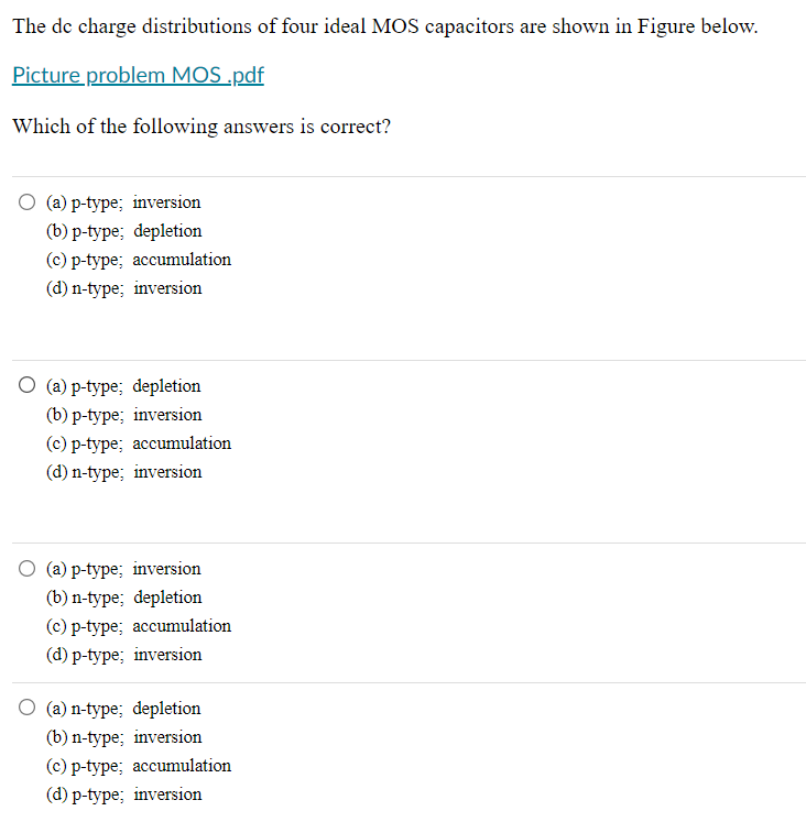 Solved The de charge distributions of four ideal MOS | Chegg.com