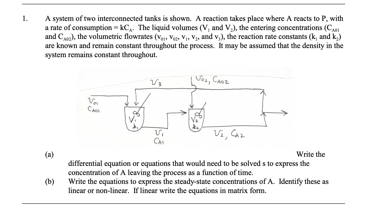 Solved 1. A system of two interconnected tanks is shown. A | Chegg.com
