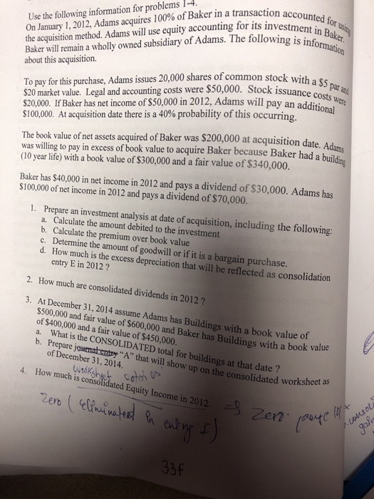 Solved Use the following information for problems 1-4 On | Chegg.com