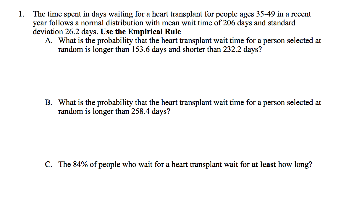 Solved 1 The Time Spent In Days Waiting For A Heart Chegg