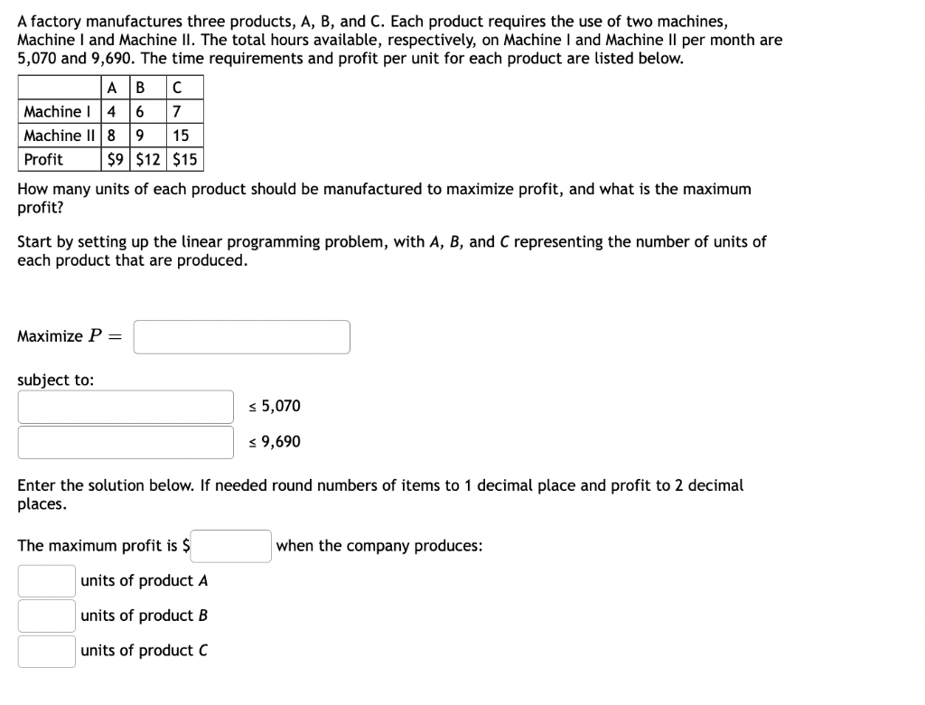 Solved A factory manufactures three products, A, B, and C. | Chegg.com