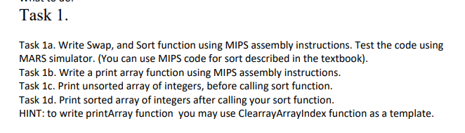 Solved Task 1. Task 1a. Write Swap, and Sort function using | Chegg.com