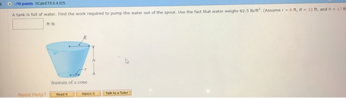 Solved A tank is full of water. Find the work required to | Chegg.com