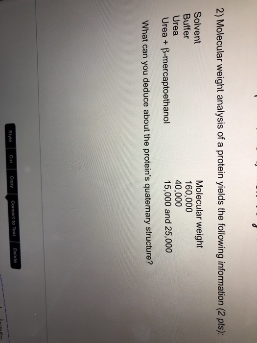 Solved 2) Molecular weight analysis of a protein yields the | Chegg.com