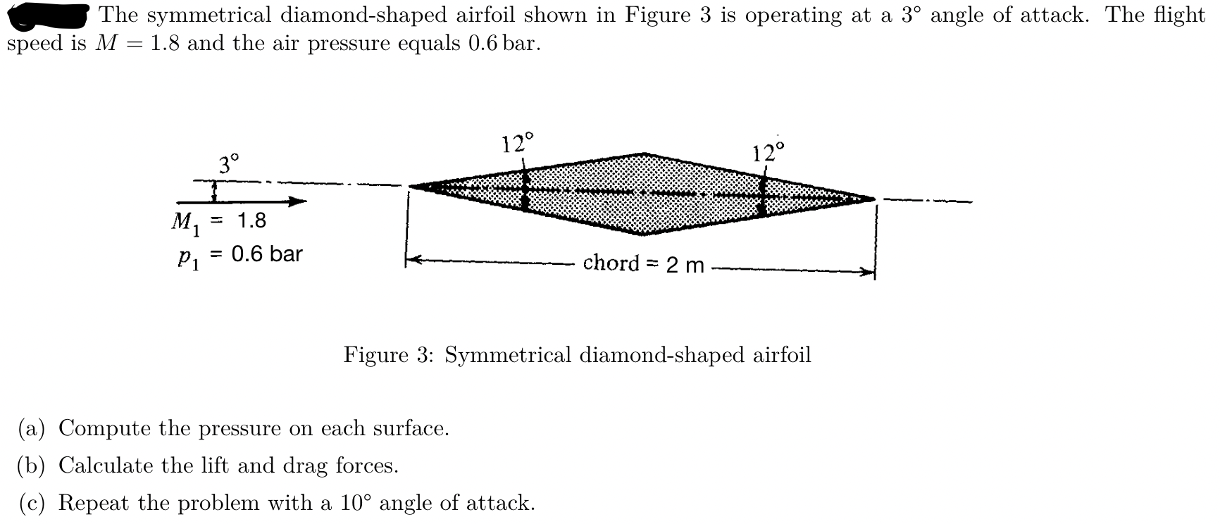 Solved The symmetrical diamond-shaped airfoil shown in | Chegg.com