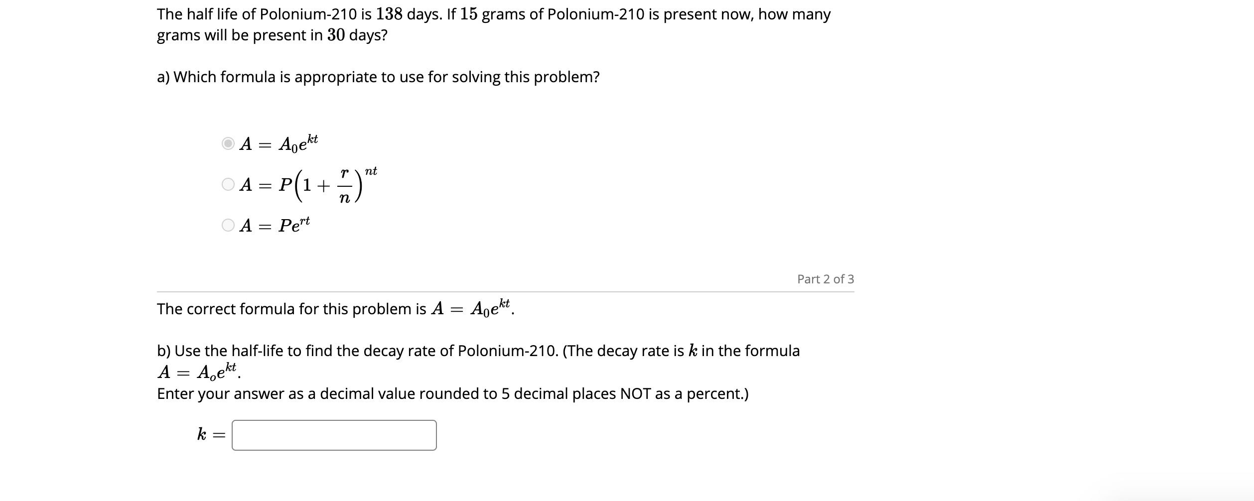 Solved The Half Life Of Polonium 210 Is 138 Days If 15 Chegg Com   PhpxHI0yQ