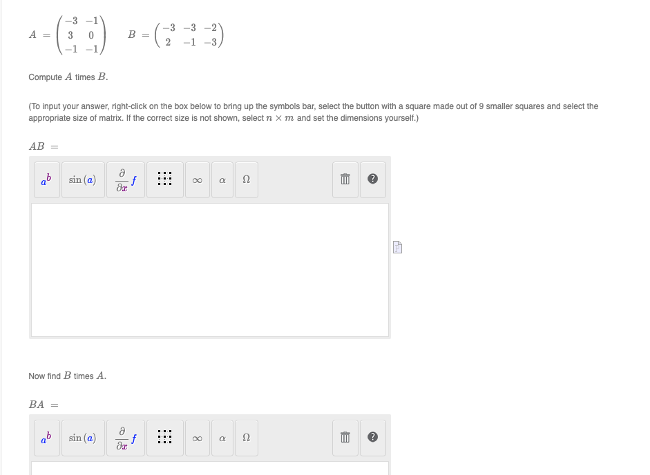 Solved -3-1 A = 30 -1 -1 В. -3 -3 -2 2 -1 -3 Compute A times | Chegg.com