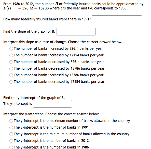 Solved From 1986 To 2012, The Number B Of Federally Insured | Chegg.com