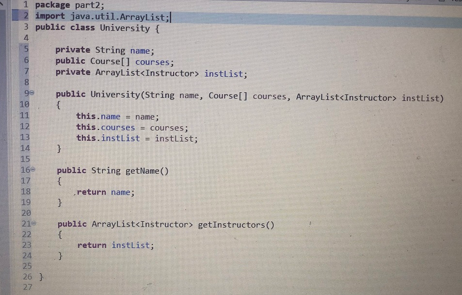 Solved 1 package part2; 2 3 public class Course { 4 5 | Chegg.com