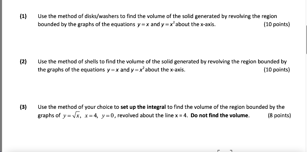 Solved (1) (2) (3) Use the method of disks/washers to find