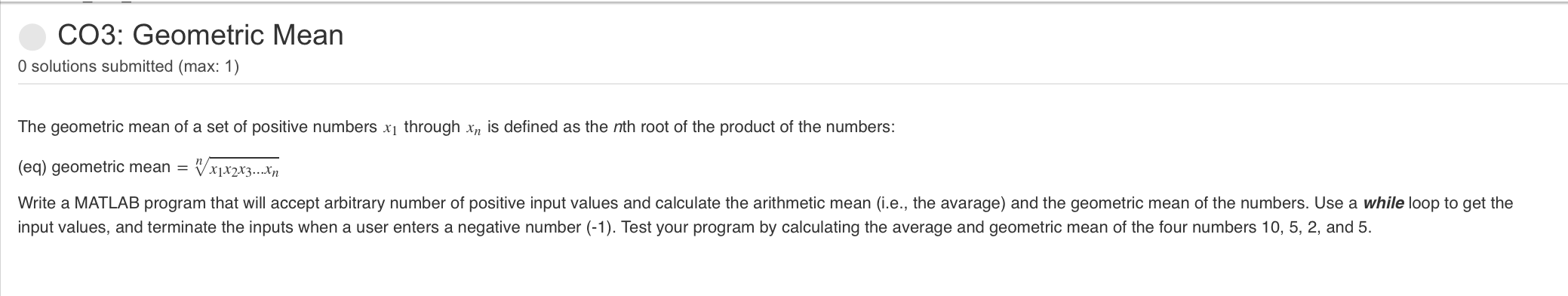Solved CO3: Geometric Mean O solutions submitted (max: 1) | Chegg.com