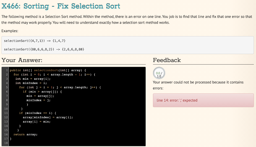Solved X466: Sorting - Fix Selection Sort The following | Chegg.com