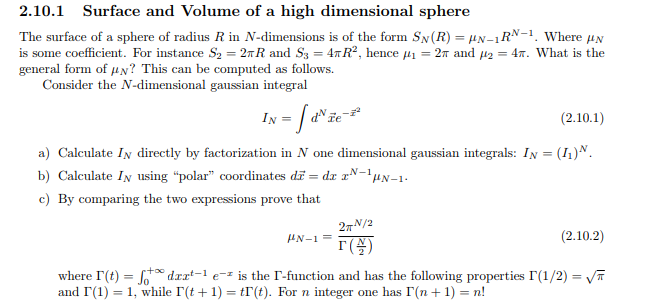 Solved 2.10.1 Surface and Volume of a high dimensional | Chegg.com