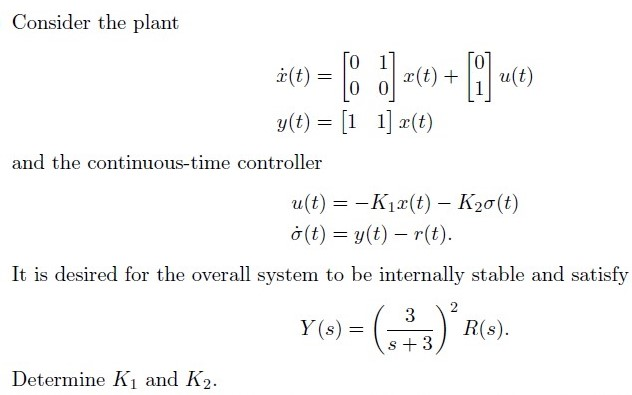 Solved Consider The Plant O T 8 5 Ce 1 Y T Chegg Com