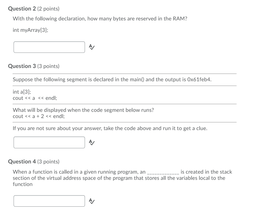Solved Question 2 (2 points) With the following declaration, | Chegg.com